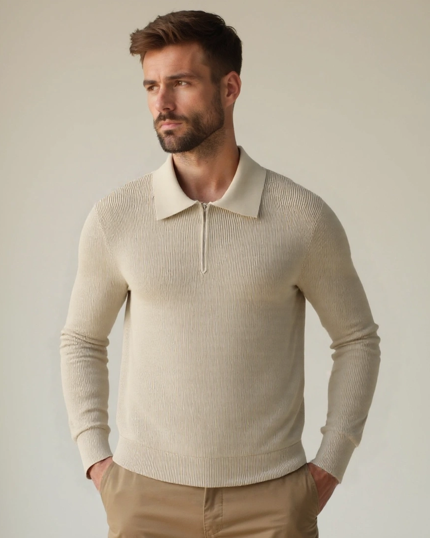 Herren Eleganter Zip-Polo-Pullover