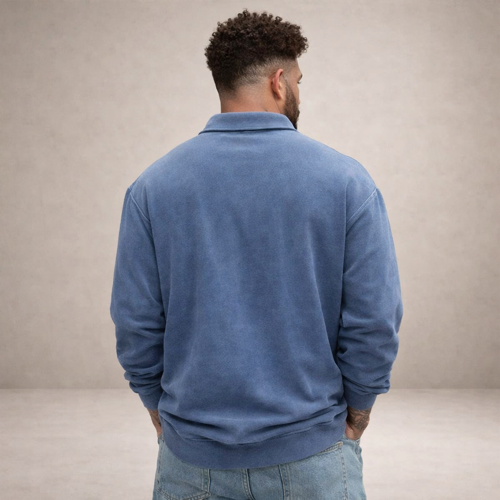 Herren Elegantes Langarm-Polohemd mit Knopfleiste