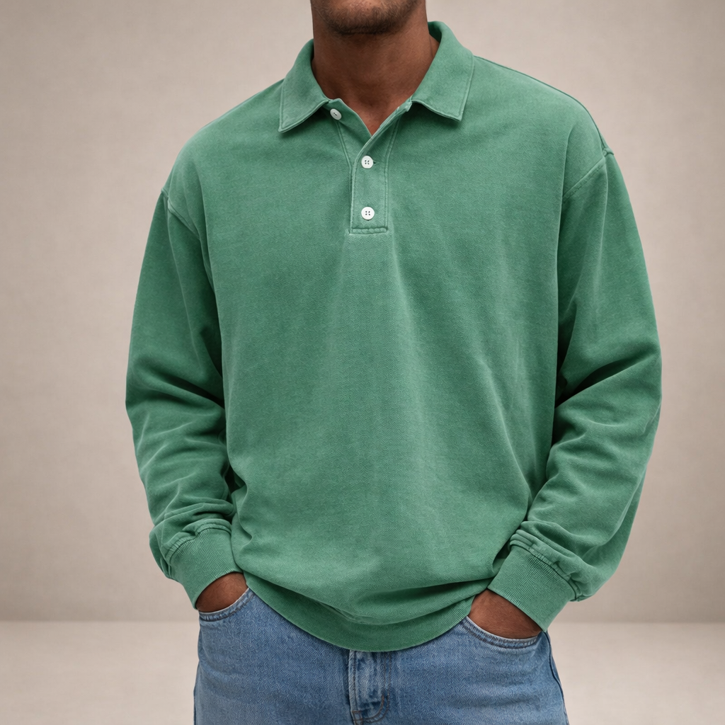 Herren Elegantes Langarm-Polohemd mit Knopfleiste