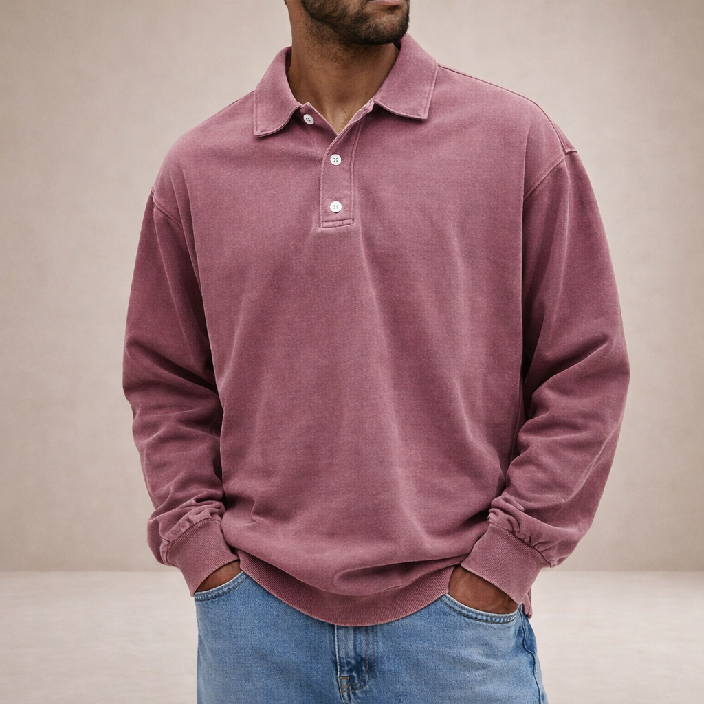 Herren Elegantes Langarm-Polohemd mit Knopfleiste