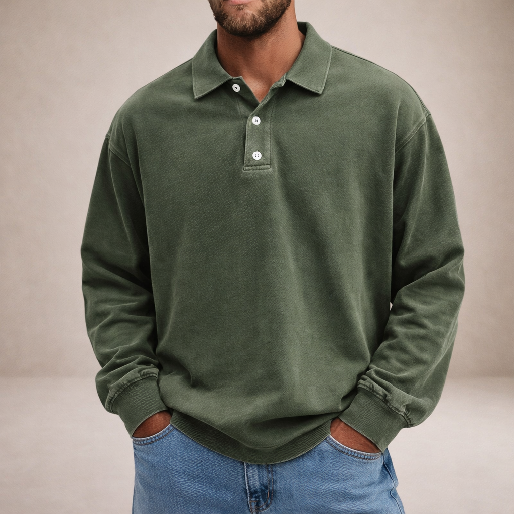 Herren Elegantes Langarm-Polohemd mit Knopfleiste