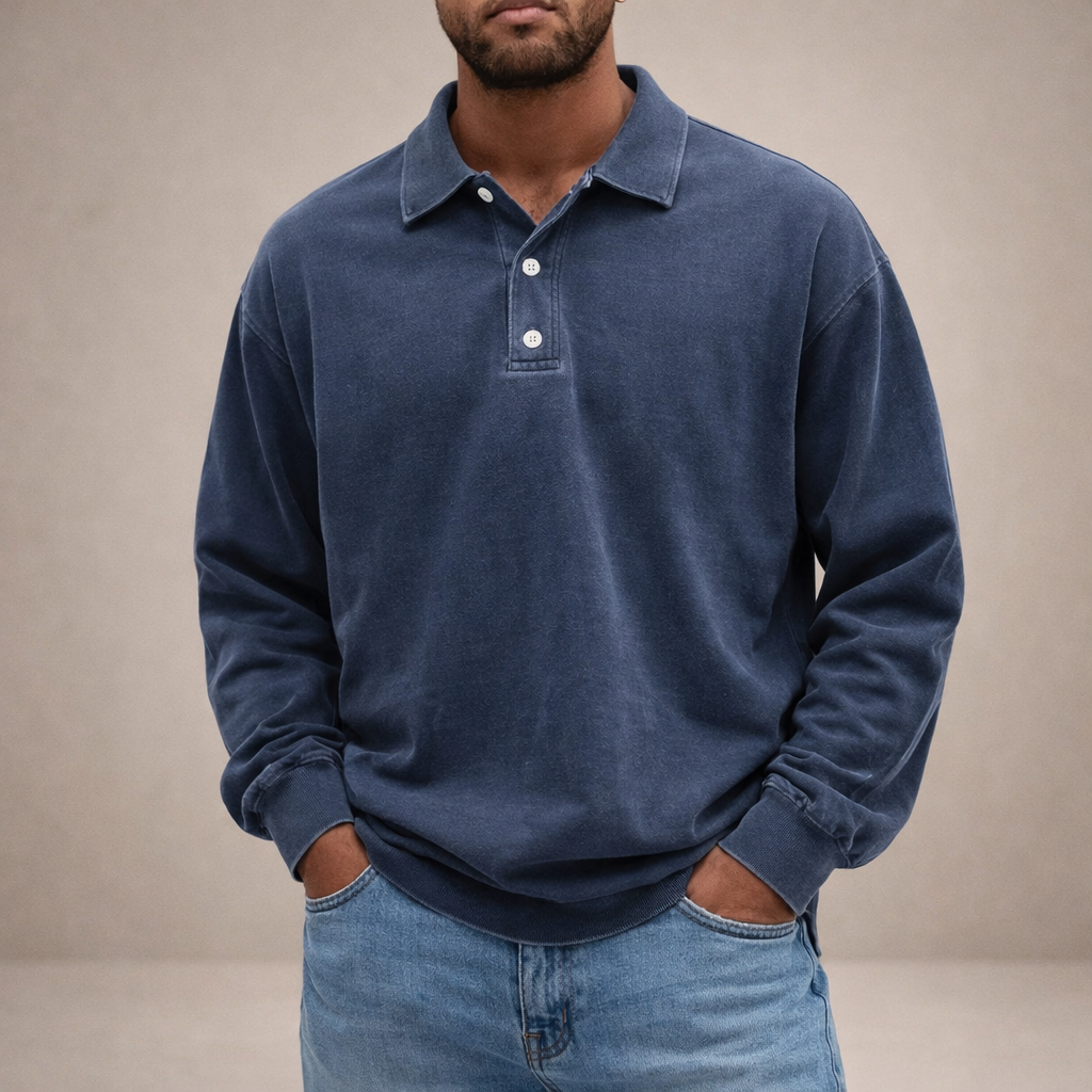 Herren Elegantes Langarm-Polohemd mit Knopfleiste