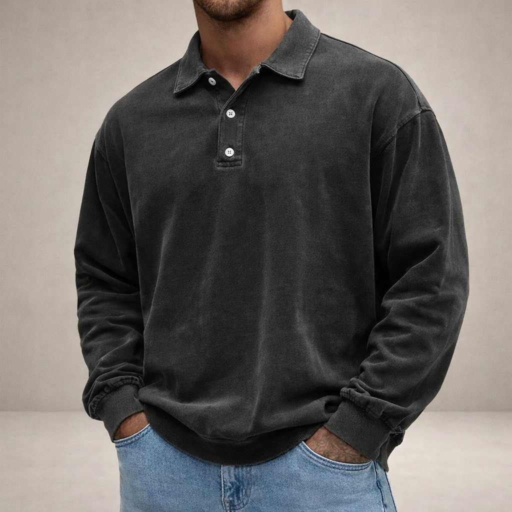 Herren Elegantes Langarm-Polohemd mit Knopfleiste