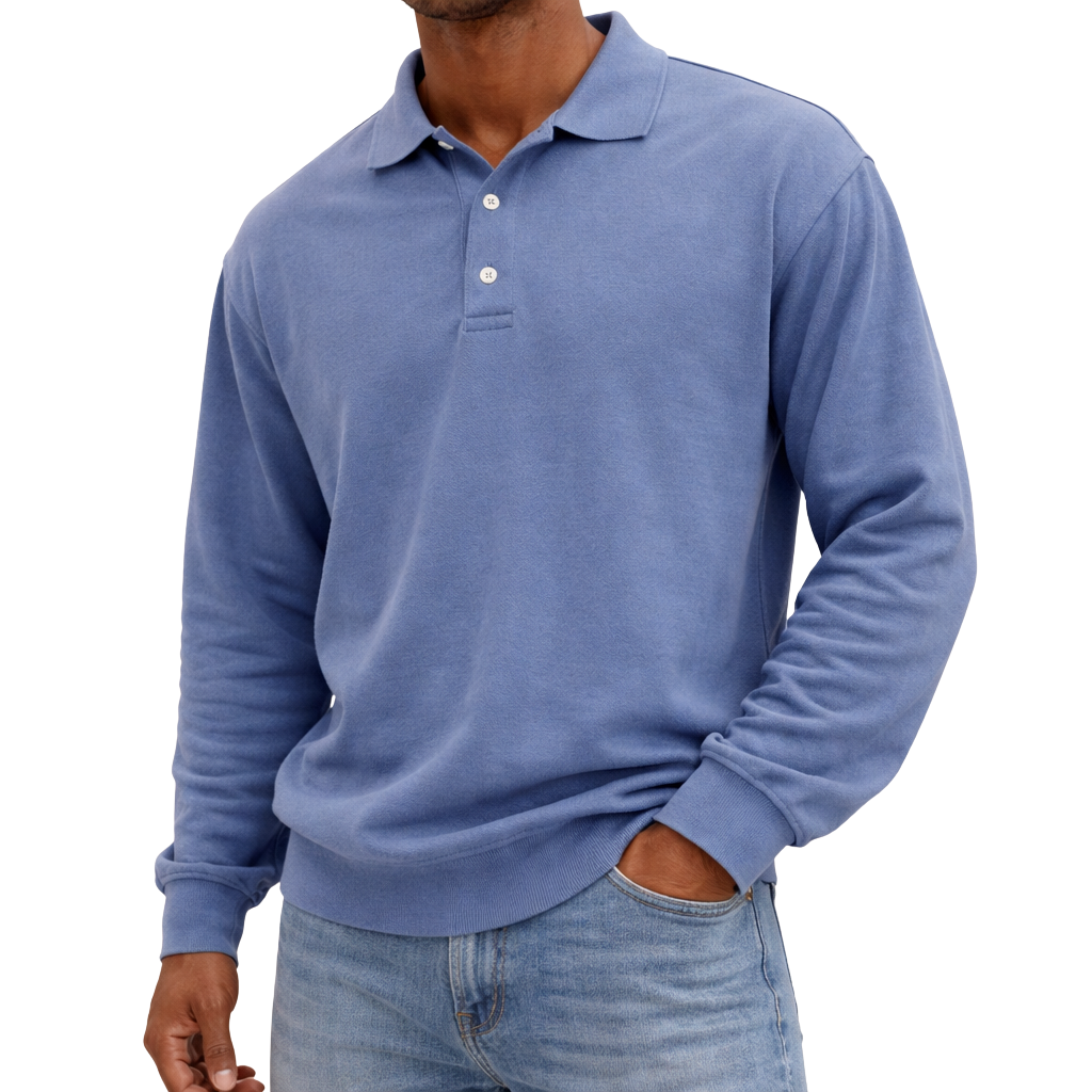 Herren Elegantes Langarm-Polohemd mit Knopfleiste