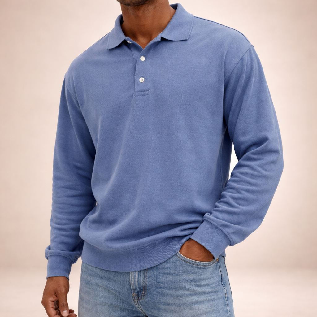 Herren Elegantes Langarm-Polohemd mit Knopfleiste