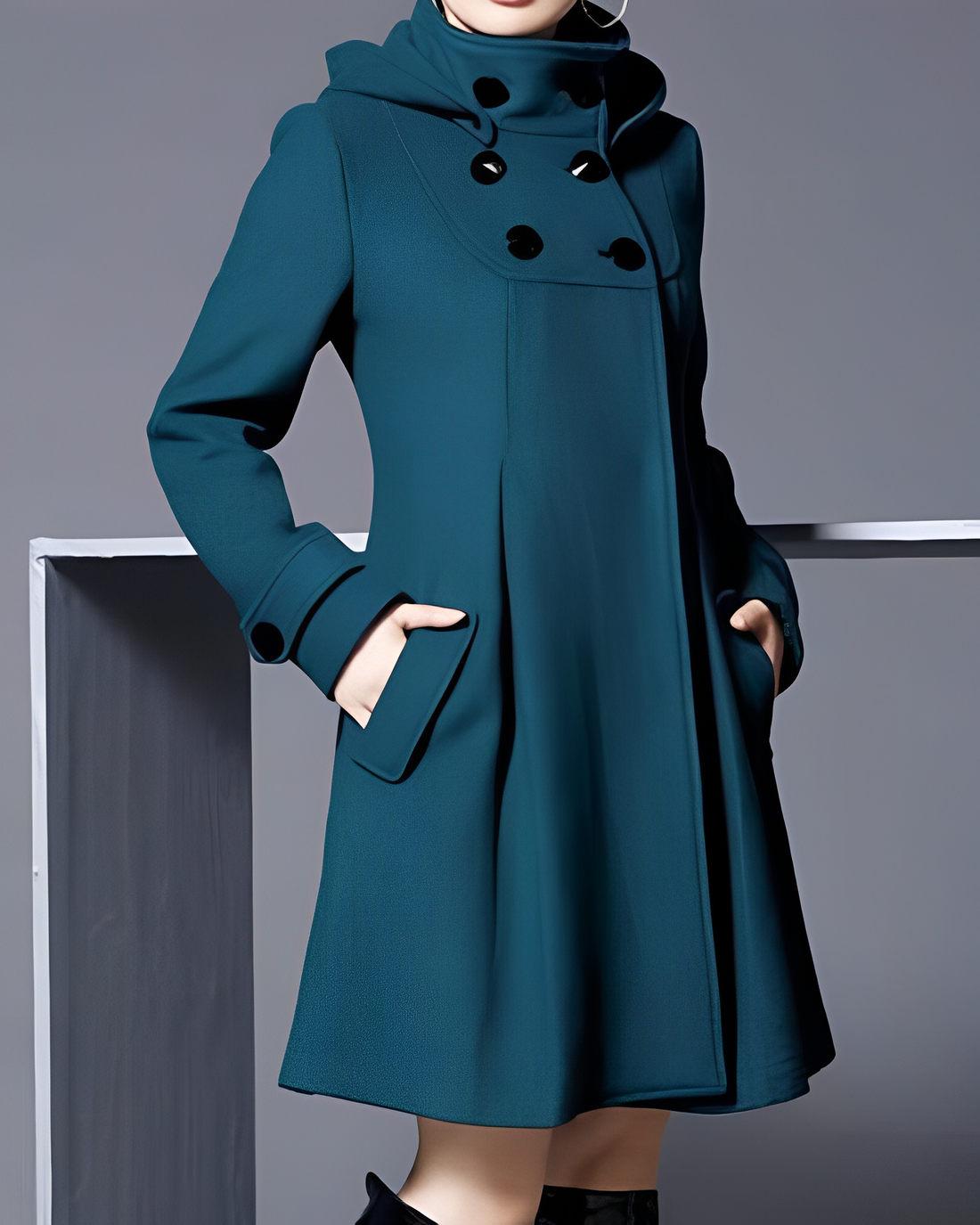 Damen Eleganter Langer Mantel mit Knöpfen