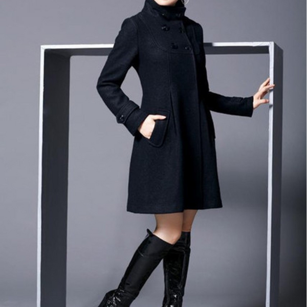 Damen Eleganter Langer Mantel mit Knöpfen