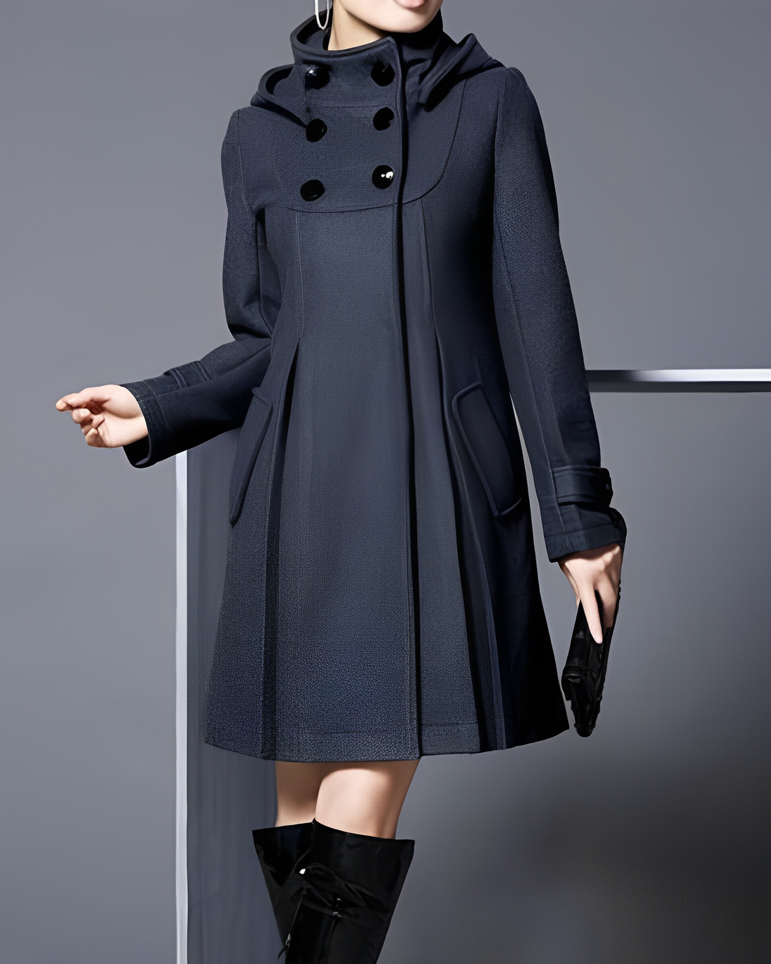 Damen Eleganter Langer Mantel mit Knöpfen