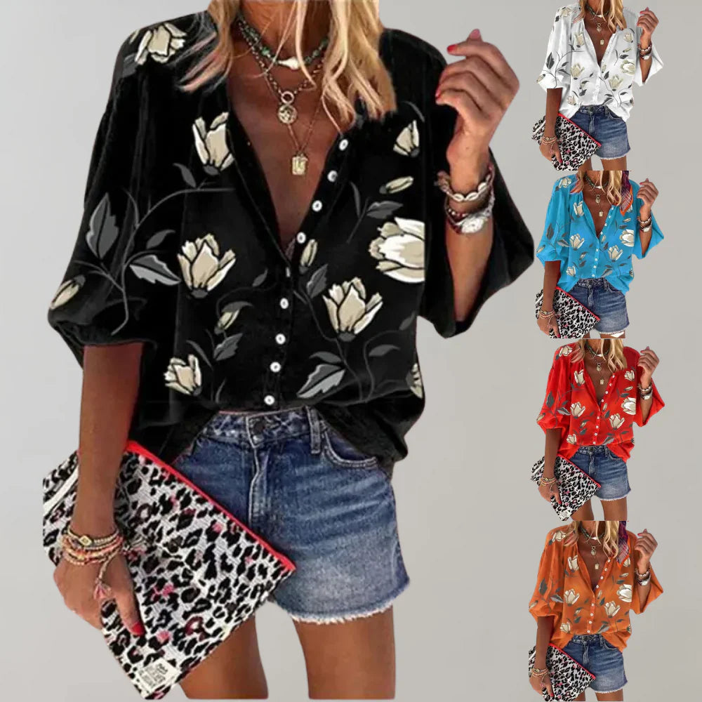 Damen Bluse mit Sommerlichem Blumenmuster