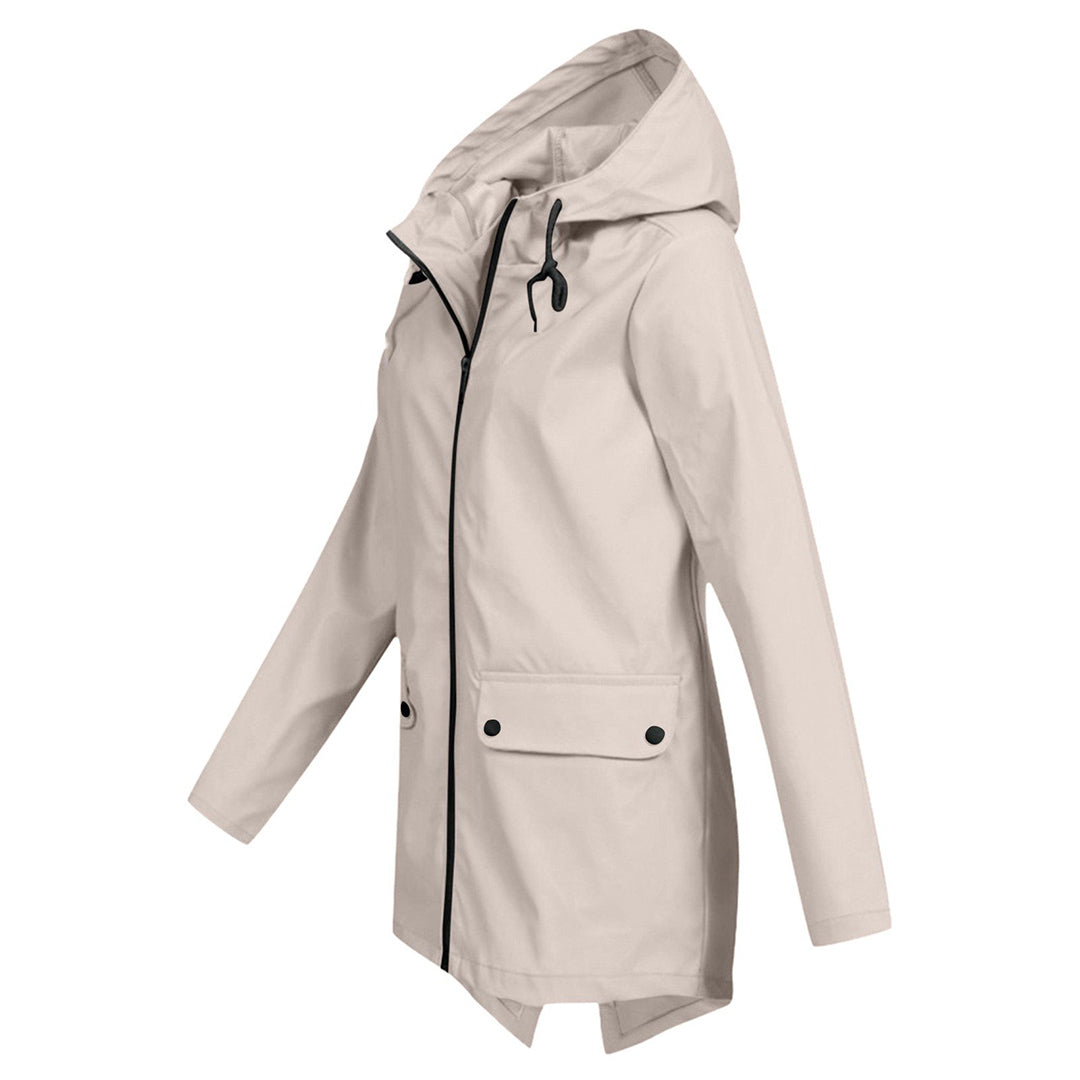 Wasserdichte Damen-Mittellange Jacke mit Reißverschluss