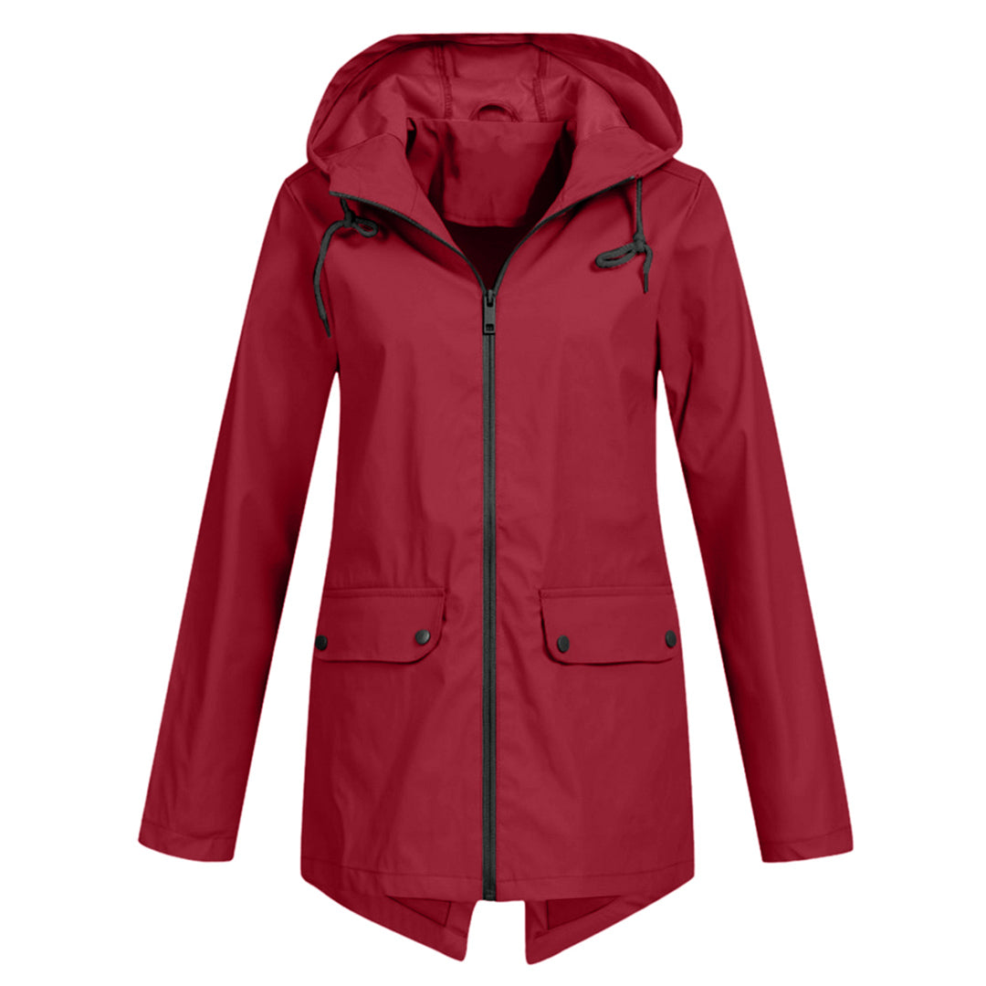 Wasserdichte Damen-Mittellange Jacke mit Reißverschluss
