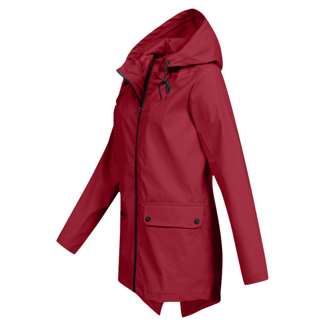 Wasserdichte Damen-Mittellange Jacke mit Reißverschluss