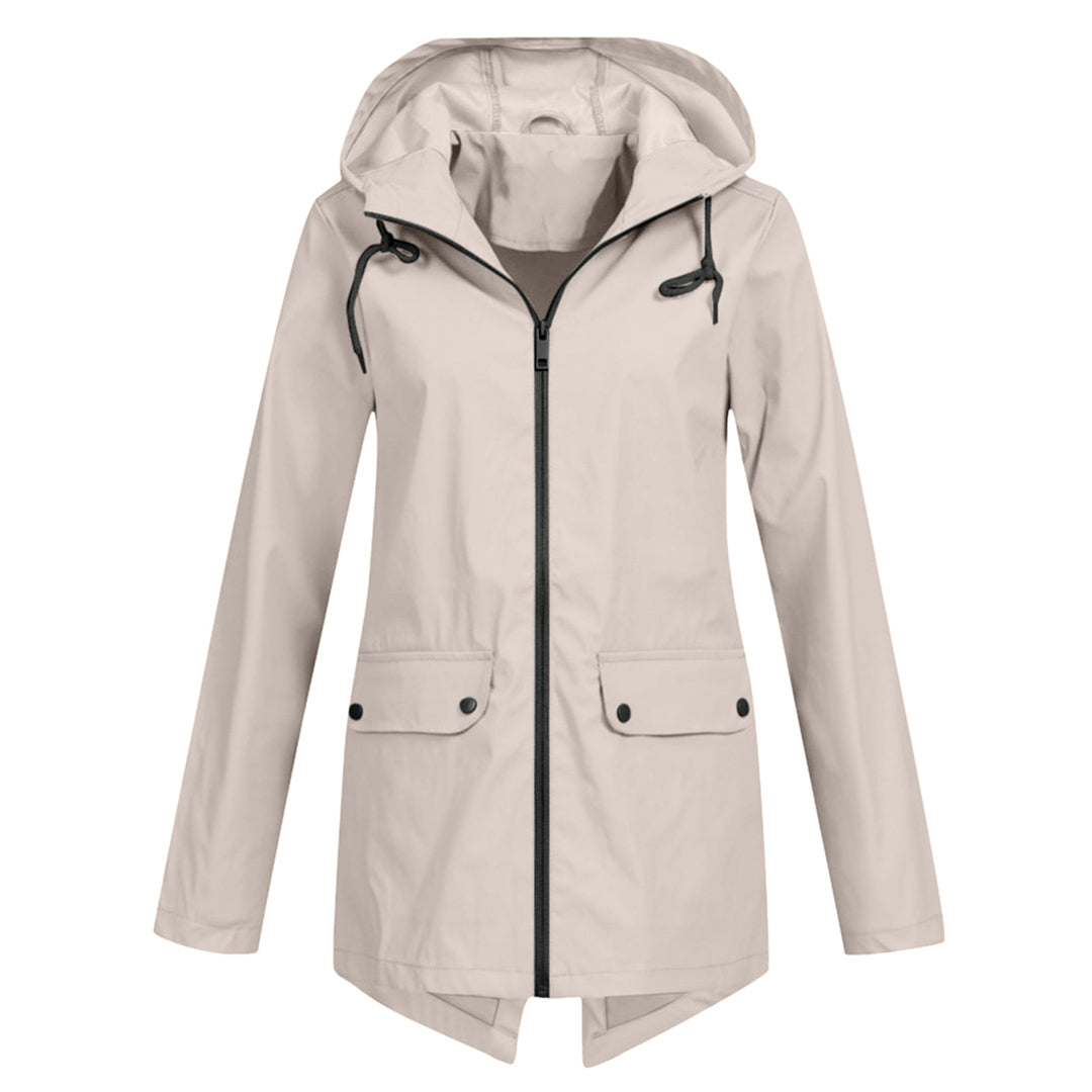 Wasserdichte Damen-Mittellange Jacke mit Reißverschluss