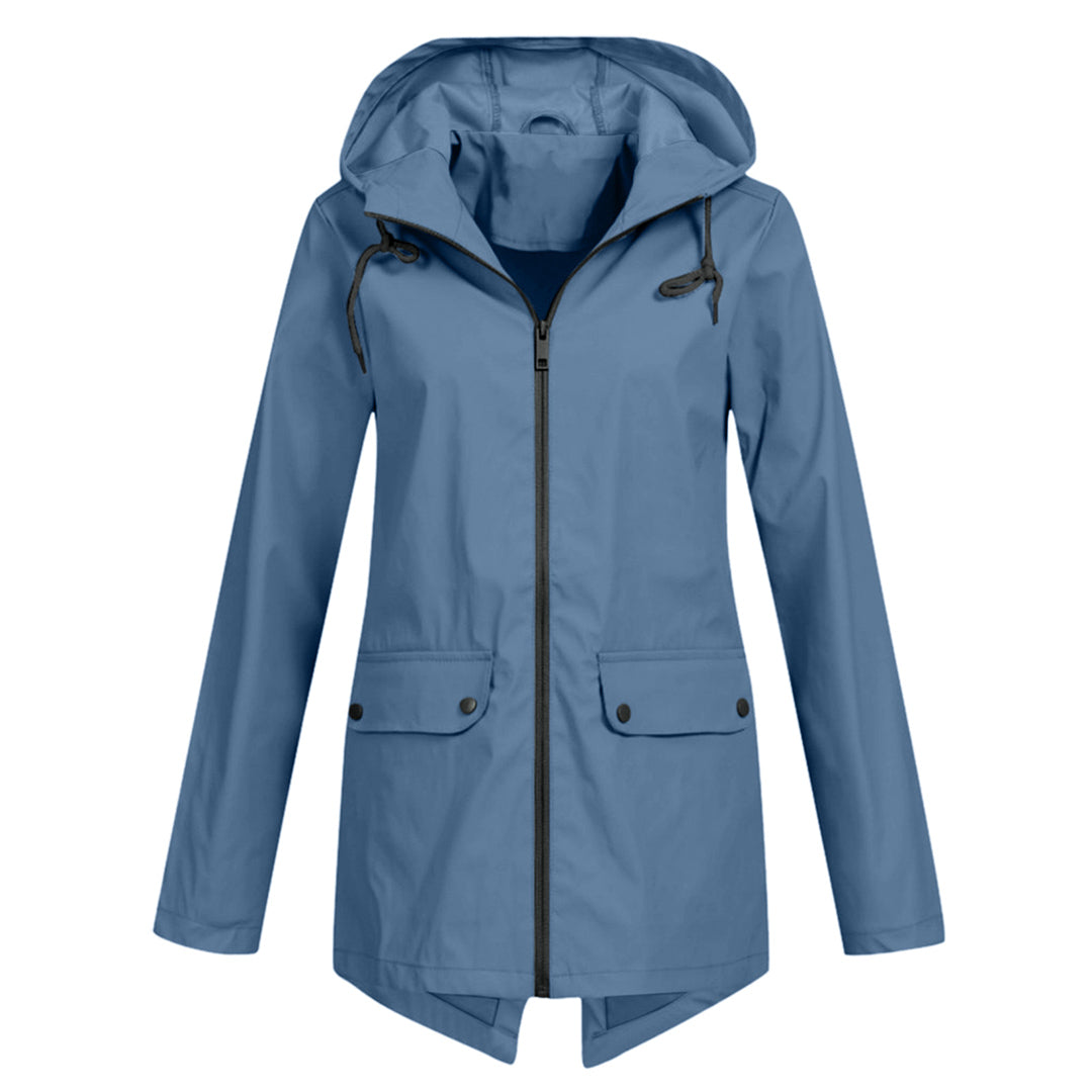 Wasserdichte Damen-Mittellange Jacke mit Reißverschluss