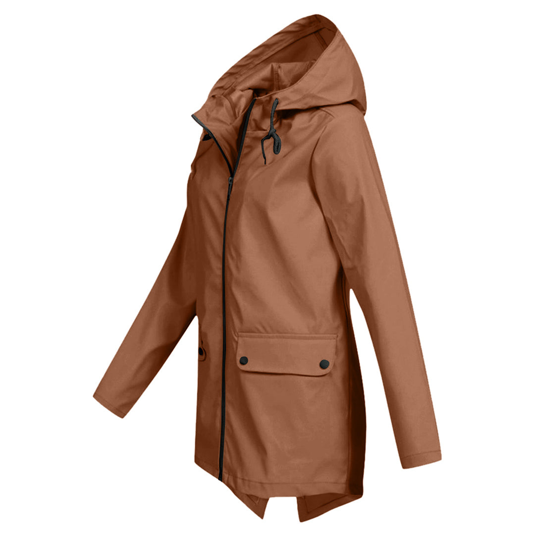 Wasserabweisende Damen Jacke mit Reißverschluss und Kapuze
