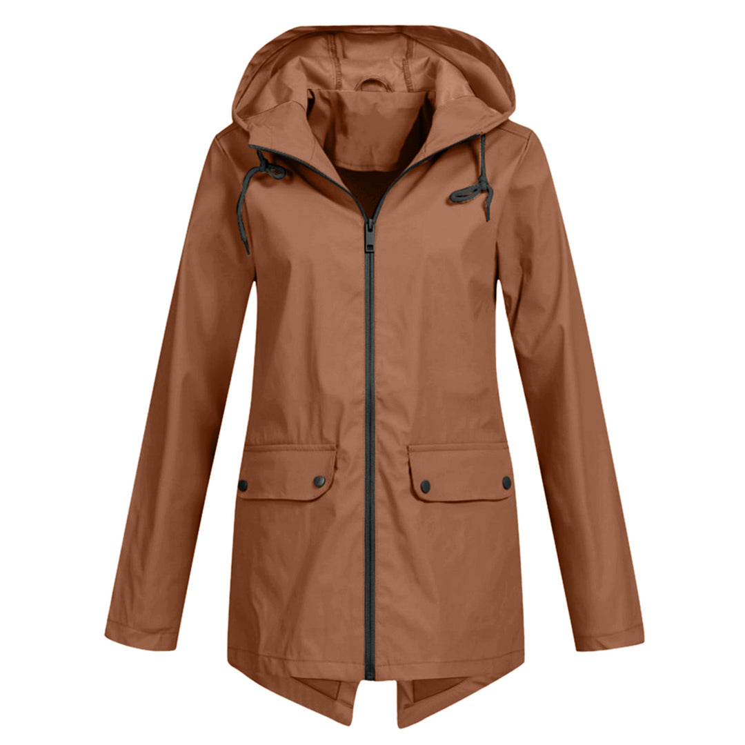 Wasserdichte Damen-Mittellange Jacke mit Reißverschluss