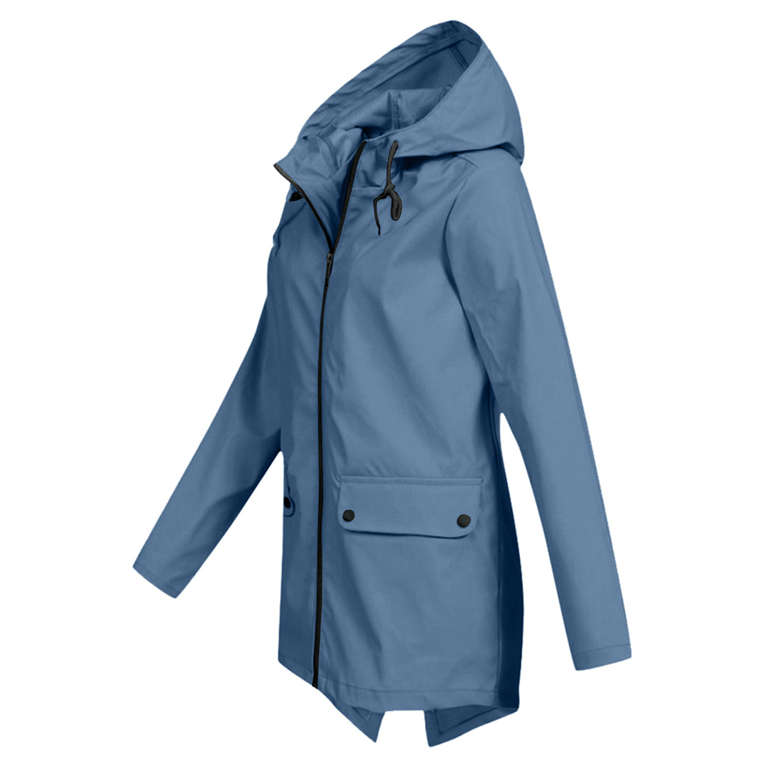 Wasserdichte Damen-Mittellange Jacke mit Reißverschluss