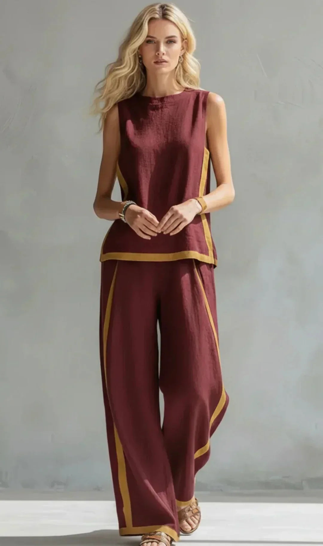 Damen Elegantes Strickjacken-Set mit Zweifarbigen Details