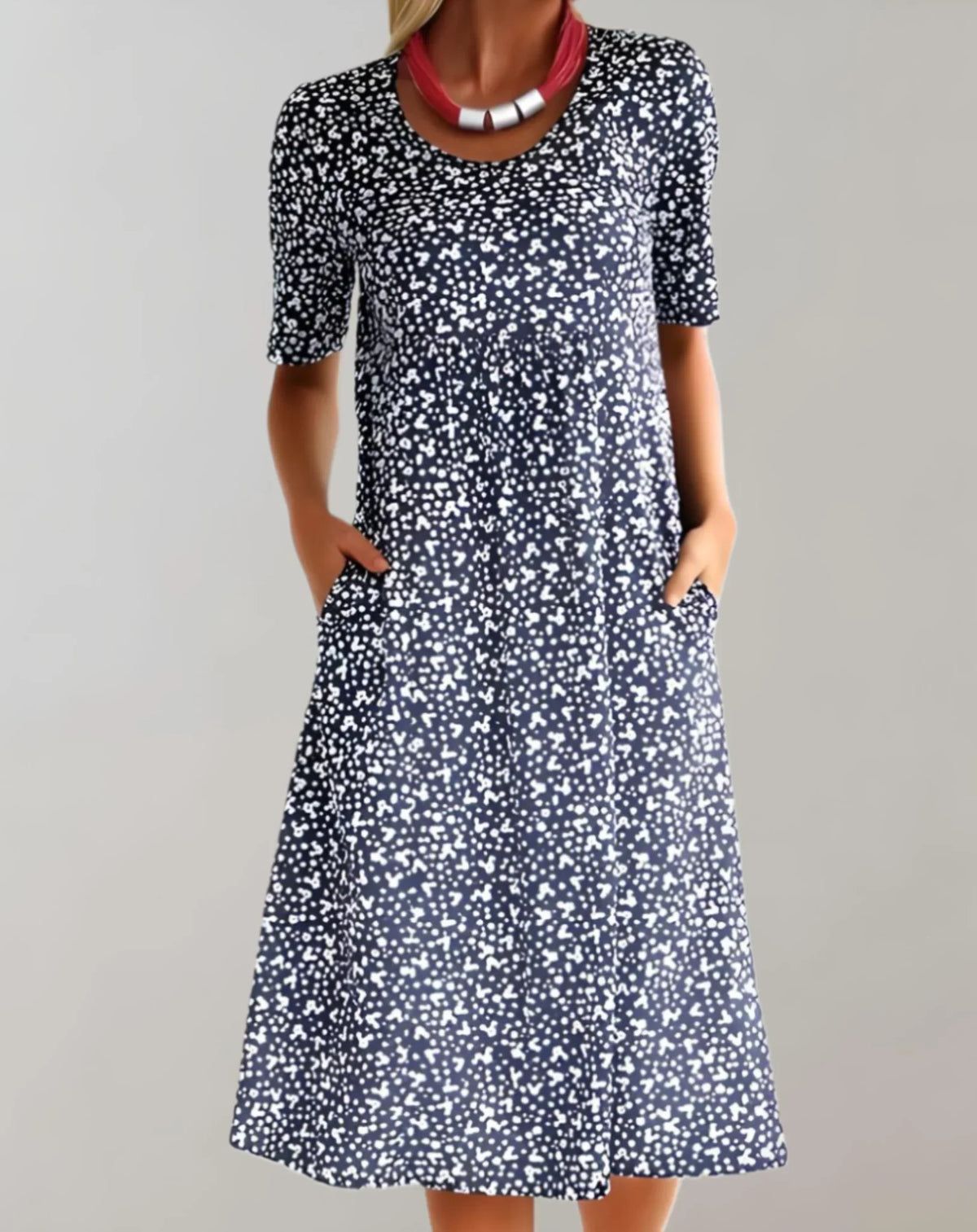 Leichtes Freizeitkleid mit V-Ausschnitt für Damen