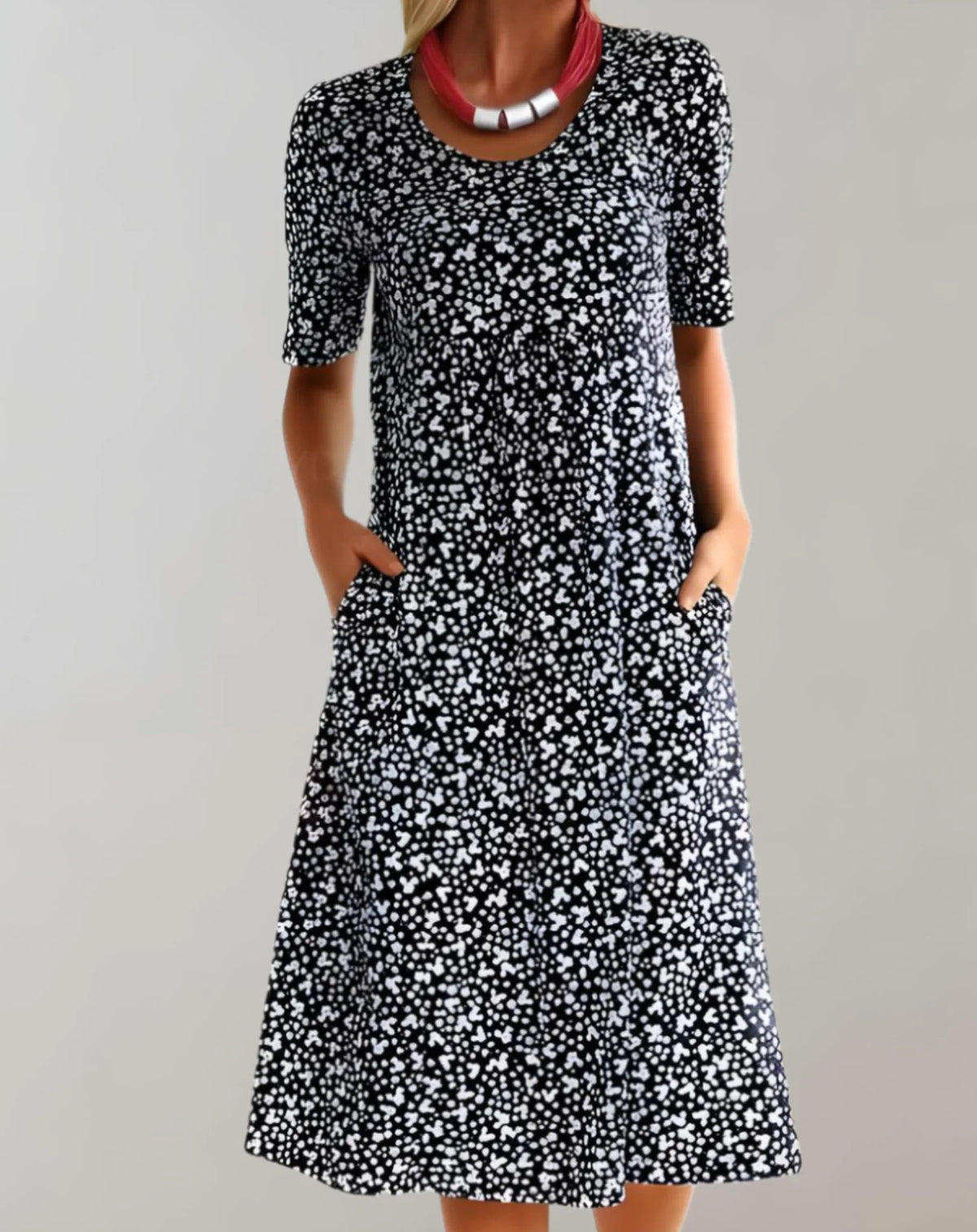 Leichtes Freizeitkleid mit V-Ausschnitt für Damen