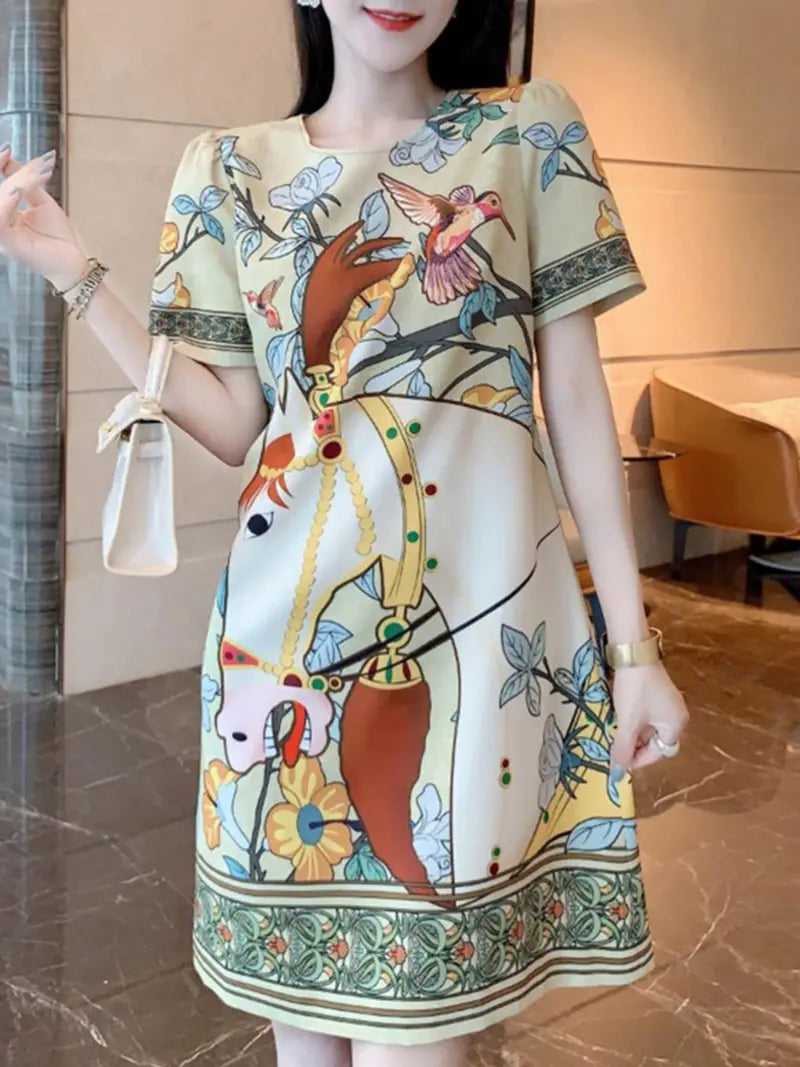 Lässiges Sommerkleid - leicht, mit Vintage-Print und kurzen Ärmeln - ideal für jeden Tag