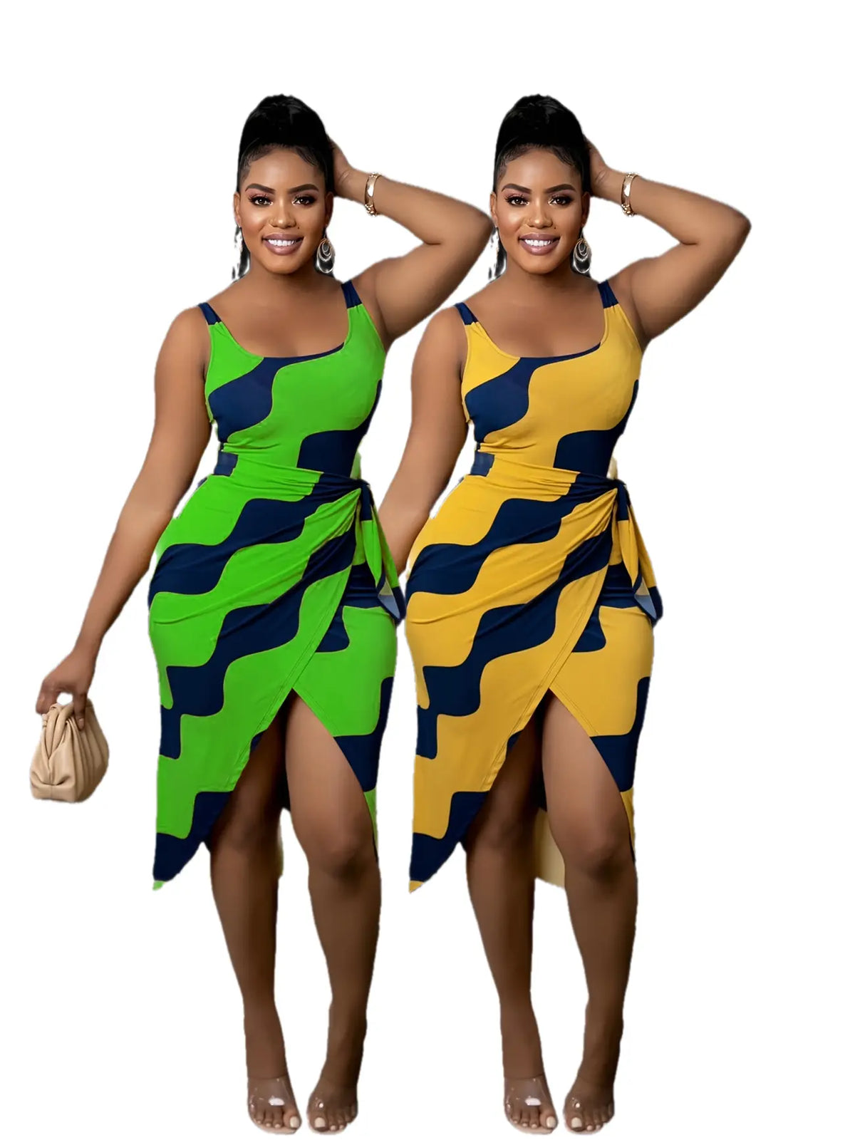 Sexy Damen-Kleid mit Positioning-Print und Offenem Schlitz – Figurnah, Trendy & Sommerlich für Abend