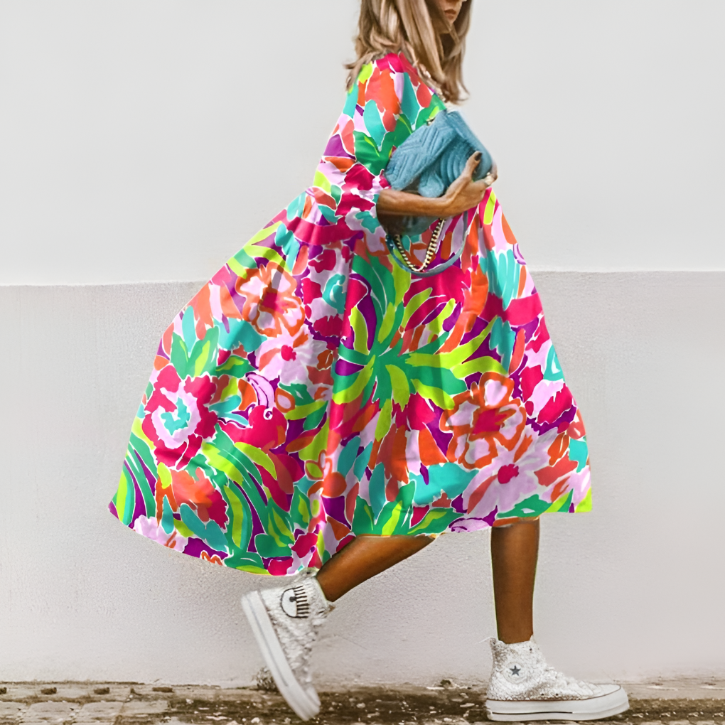 Oversize-Midi-Hemdkleid mit Blumenmuster