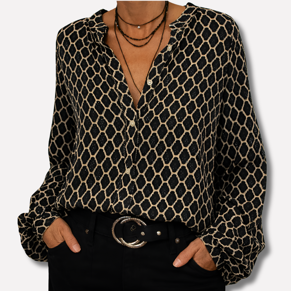 Bedruckte, elegante Bluse mit V-Ausschnitt