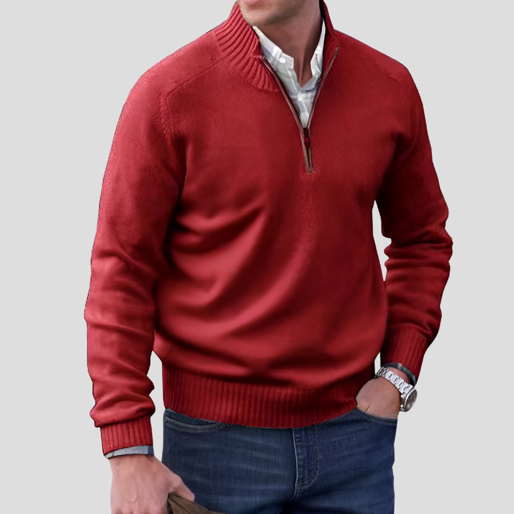 Herren-Strickpullover aus Baumwolle mit Reißverschlusskragen