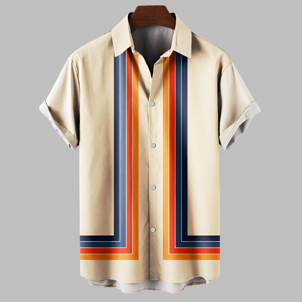 Retro Loose-Fit Kurzarm-Herrenhemd