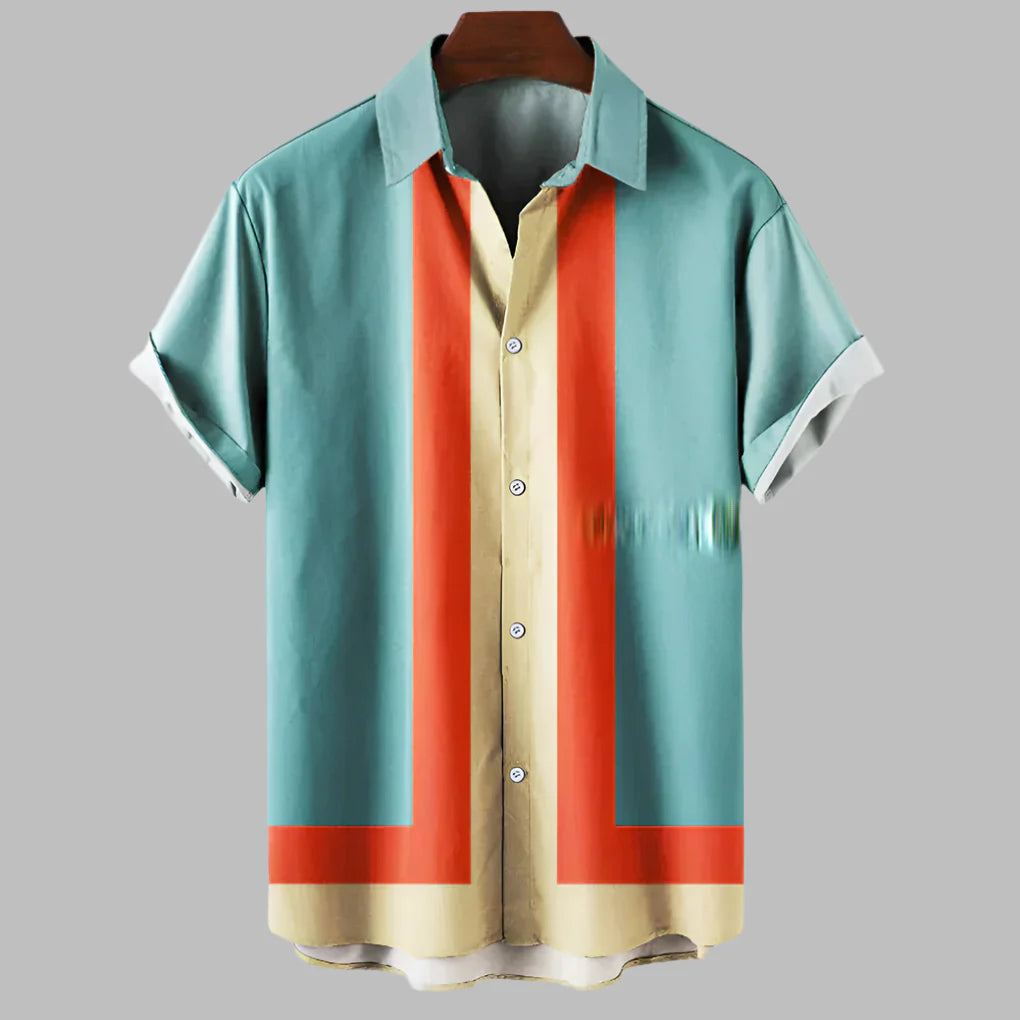 Retro Loose-Fit Kurzarm-Herrenhemd