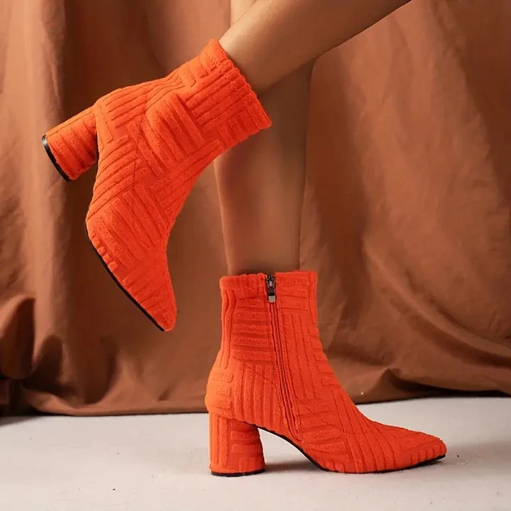 Damenstiefel mit Blockabsatz in Unifarben