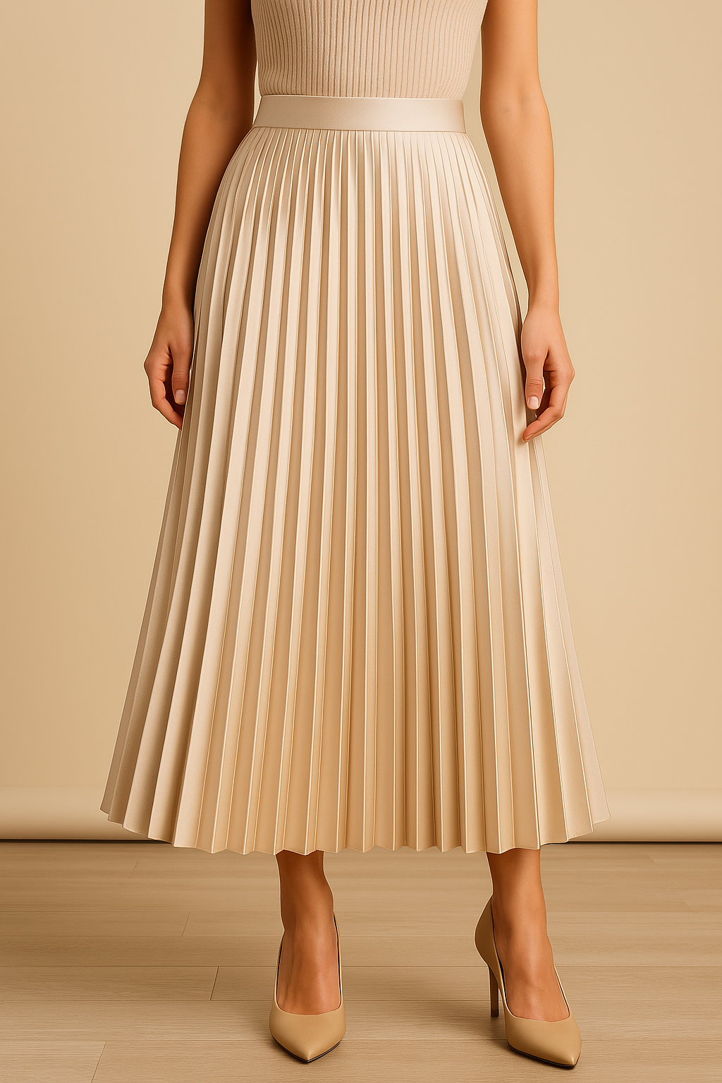 Faltenrock aus Satin mit hoher Taille