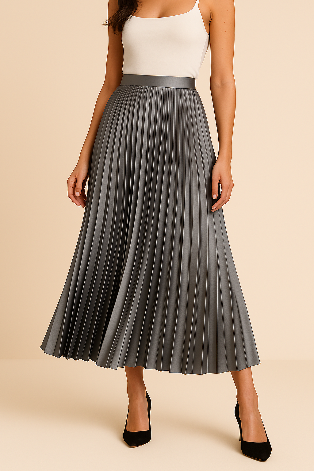Faltenrock aus Satin mit hoher Taille