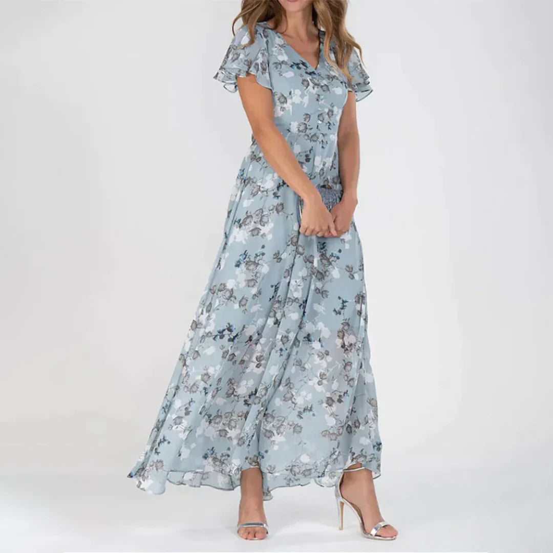 Vintage Maxikleid mit Blumenmuster und V-Ausschnitt