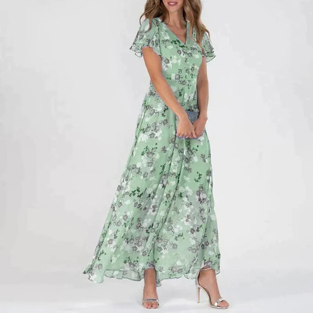 Vintage Maxikleid mit Blumenmuster und V-Ausschnitt