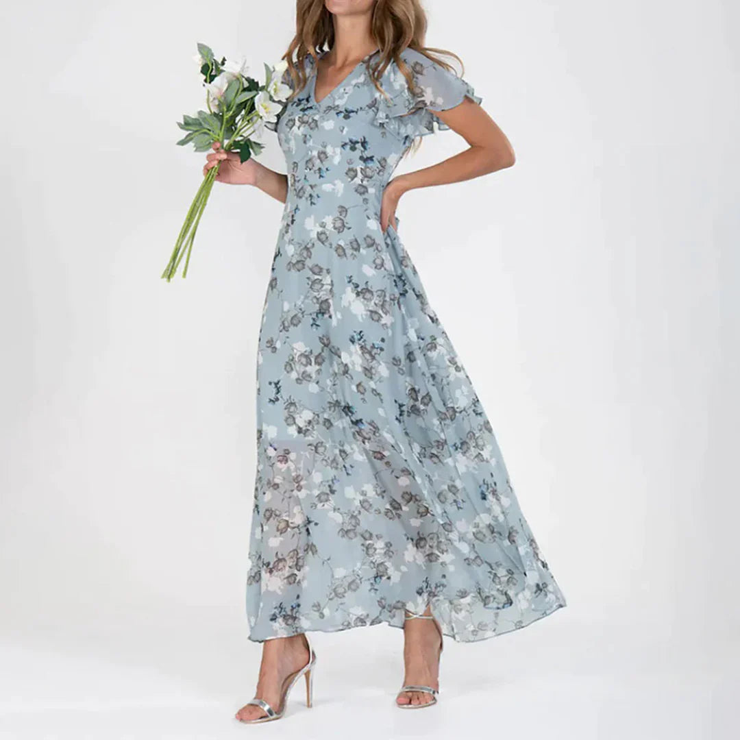 Vintage Maxikleid mit Blumenmuster und V-Ausschnitt