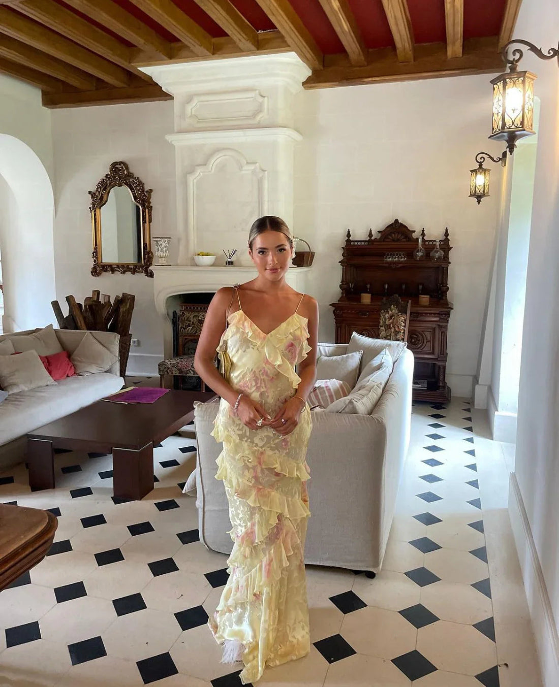 Rüschen-Maxikleid für Damen