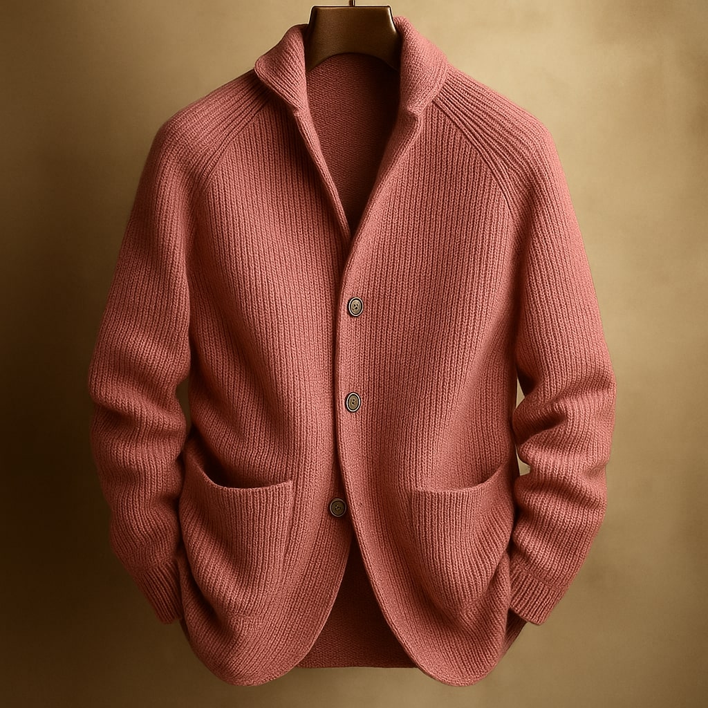 Herren Eleganter Strukturierter Strickcardigan aus Rippwolle