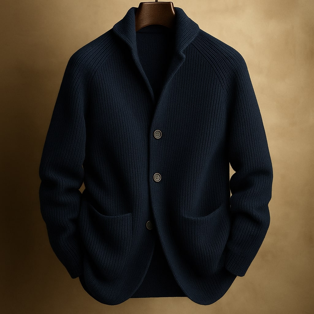 Herren Eleganter Strukturierter Strickcardigan aus Rippwolle