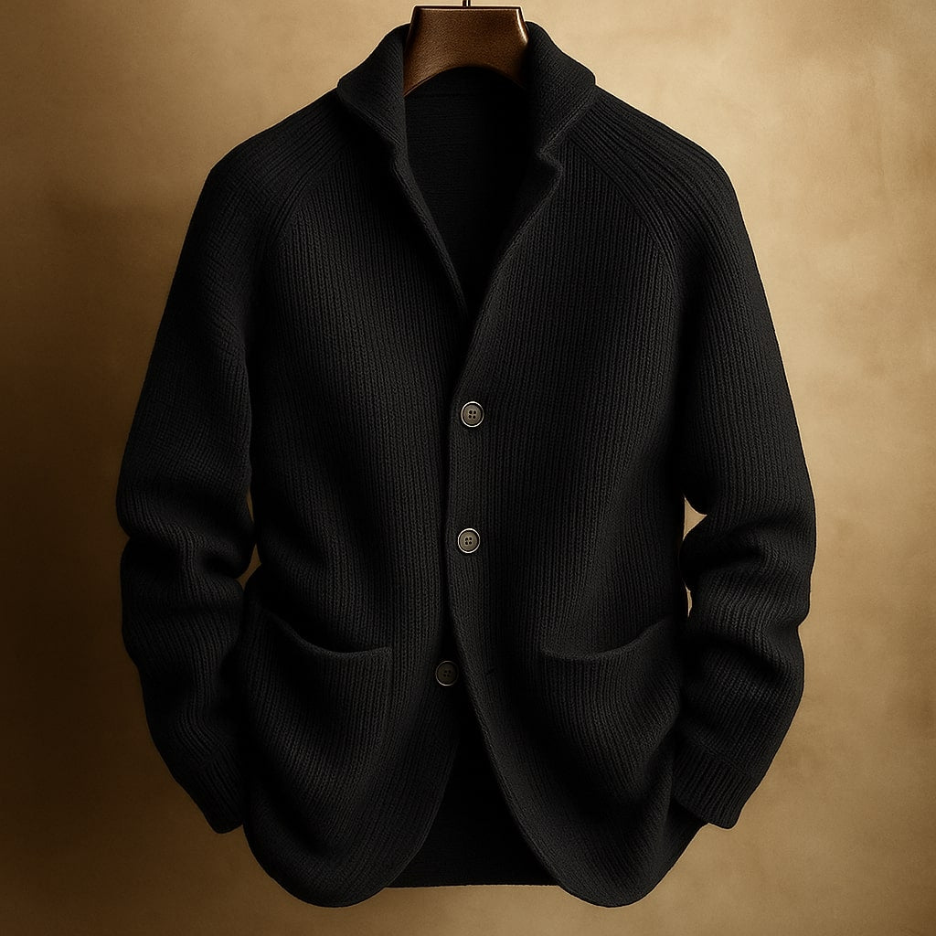 Herren Eleganter Strukturierter Strickcardigan aus Rippwolle