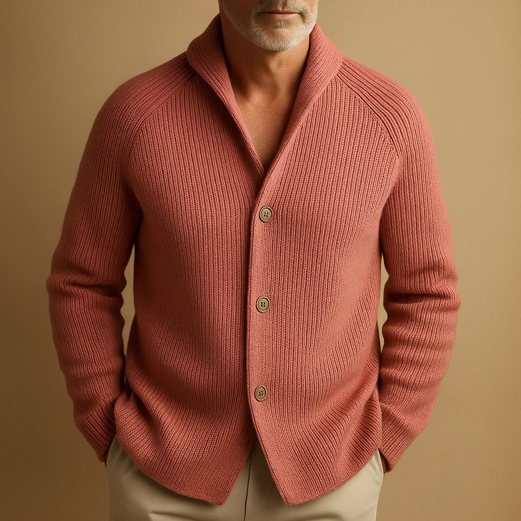 Herren Eleganter Strukturierter Strickcardigan aus Rippwolle