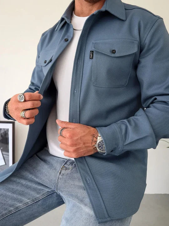 Herren Langarmhemd mit Taschen Klassisches Utility für den Alltag