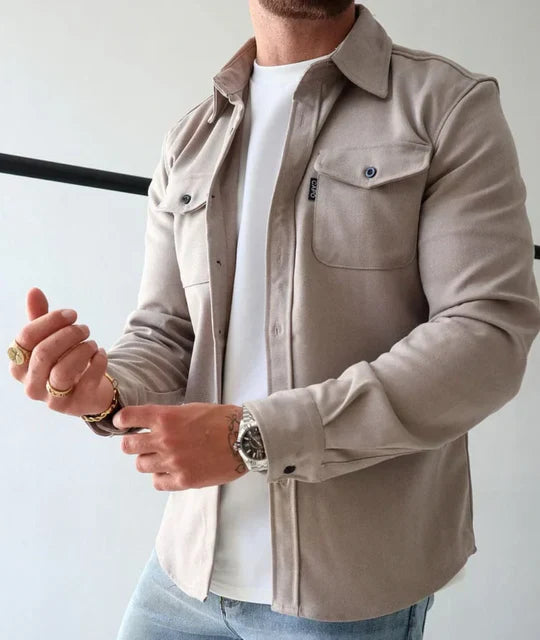 Herren Langarmhemd mit Taschen Klassisches Utility für den Alltag