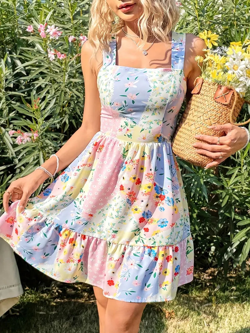 Elegantes Blumenkleid für Frauen - Romantisches Sommer-Maxikleid mit pastellfarbenem Blumendruck