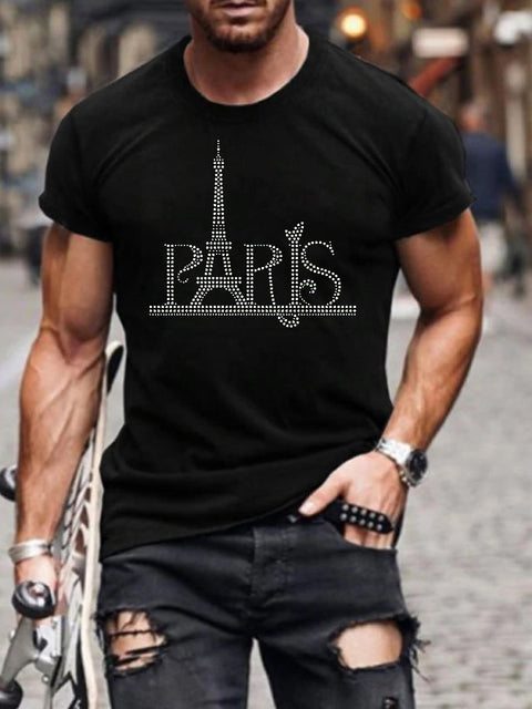 Oversized Herren T-Shirt mit Rundhalsausschnitt und Strass