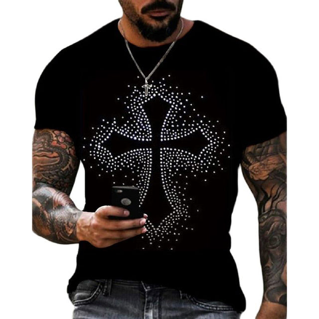Oversized Herren T-Shirt mit Rundhalsausschnitt und Strass