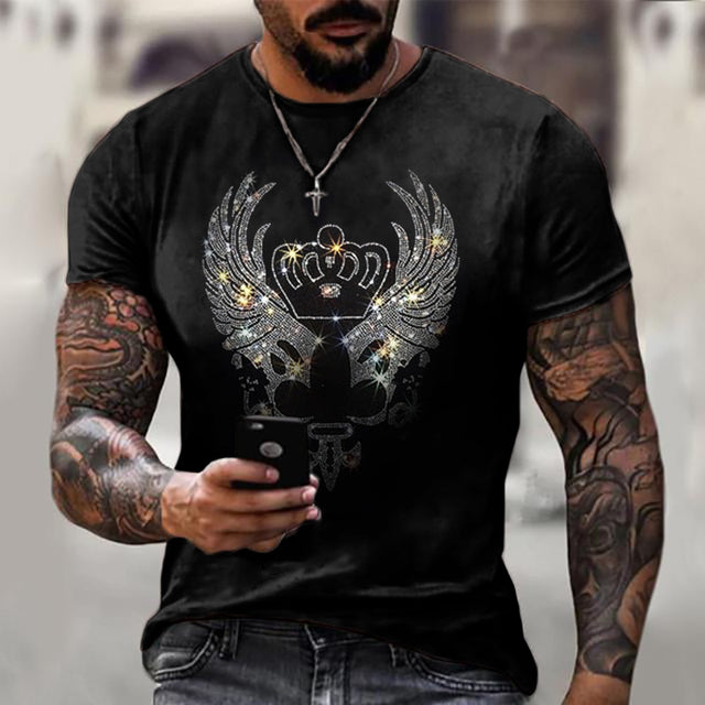 Oversized Herren T-Shirt mit Rundhalsausschnitt und Strass