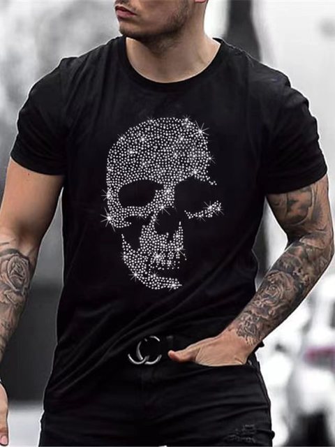 Oversized Herren T-Shirt mit Rundhalsausschnitt und Strass