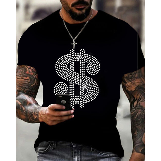Oversized Herren T-Shirt mit Rundhalsausschnitt und Strass